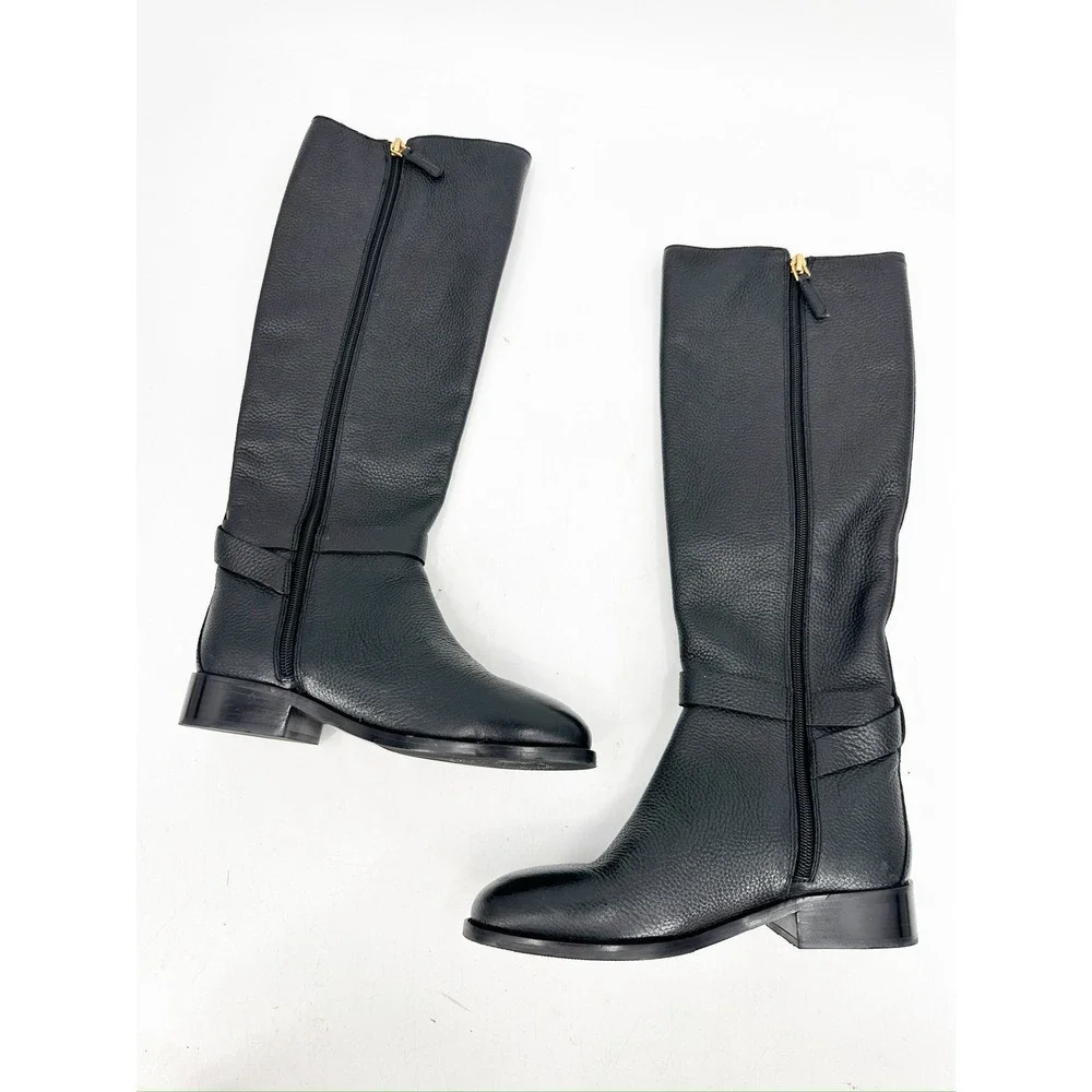 Tory Burch Brooke Black Tumbled Leather Riding Boots Women Size 5M EXCELLENT